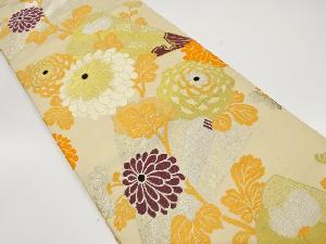 アンティーク　檜扇に菊模様織出し丸帯（着用可）